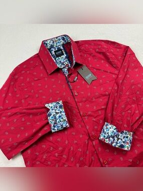 Scoop men in town dalton shirt men’s size xl red flame paisley flip cuffs